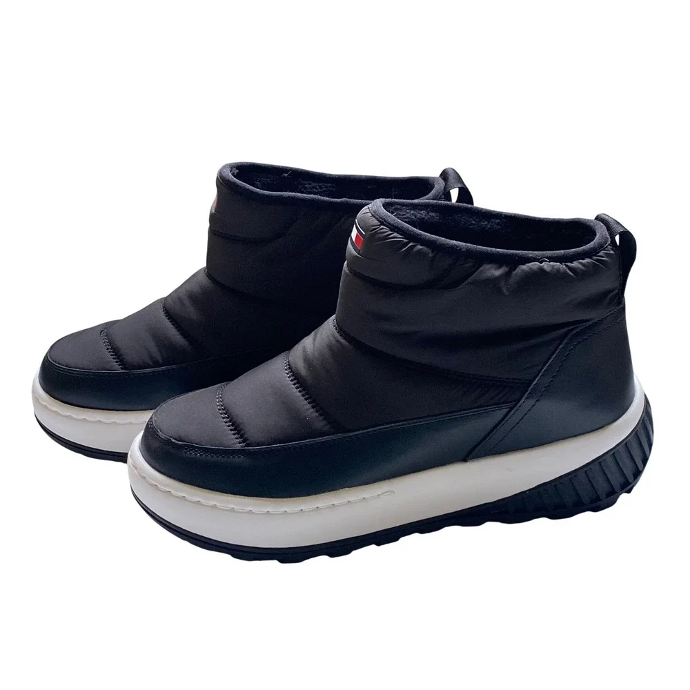 Tommy Hilfiger Womens‎ Black Puffer Ankle Boots Faux Fur Lined Platform 6.5 NWOB